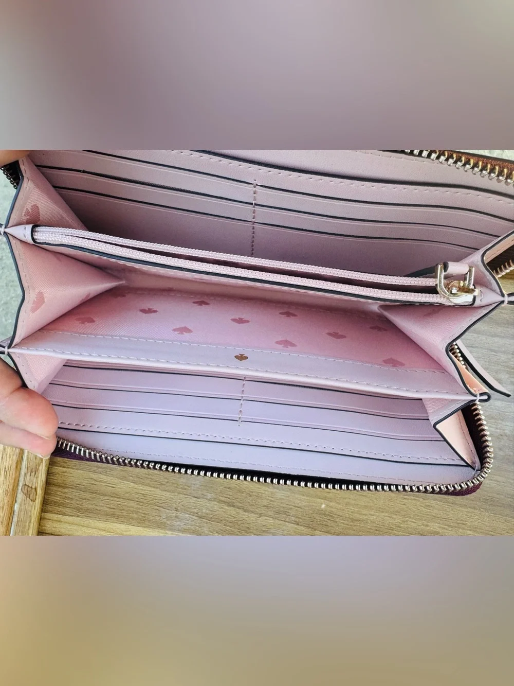 Kate Spade Two-Tone Burgundy & Pink Zip Around Continental Leather Wallet